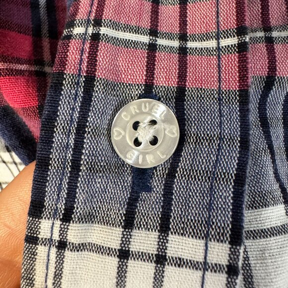 Cruel Girl Womens Plaid Button-Up Shirt Size S Red Blue White Casual Western - Picture 6 of 9